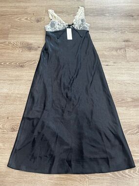NWT Thirty Thirty LA Black Satin Lace Slip Dress Nightgown Size M